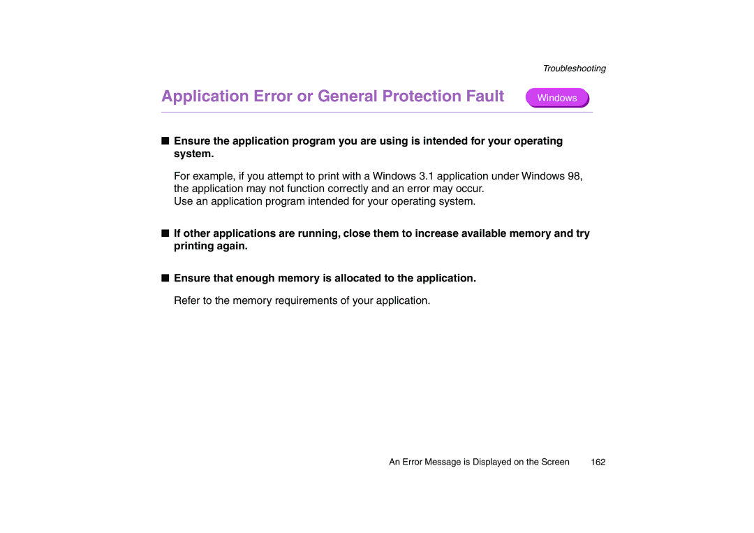 Canon 200 manual Application Error or General Protection Fault 