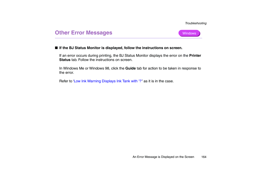 Canon 200 manual Other Error Messages 