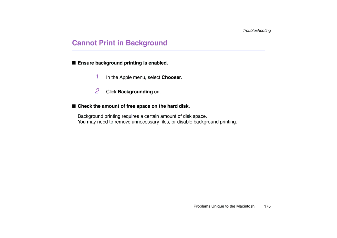 Canon 200 manual Cannot Print in Background, Ensure background printing is enabled 