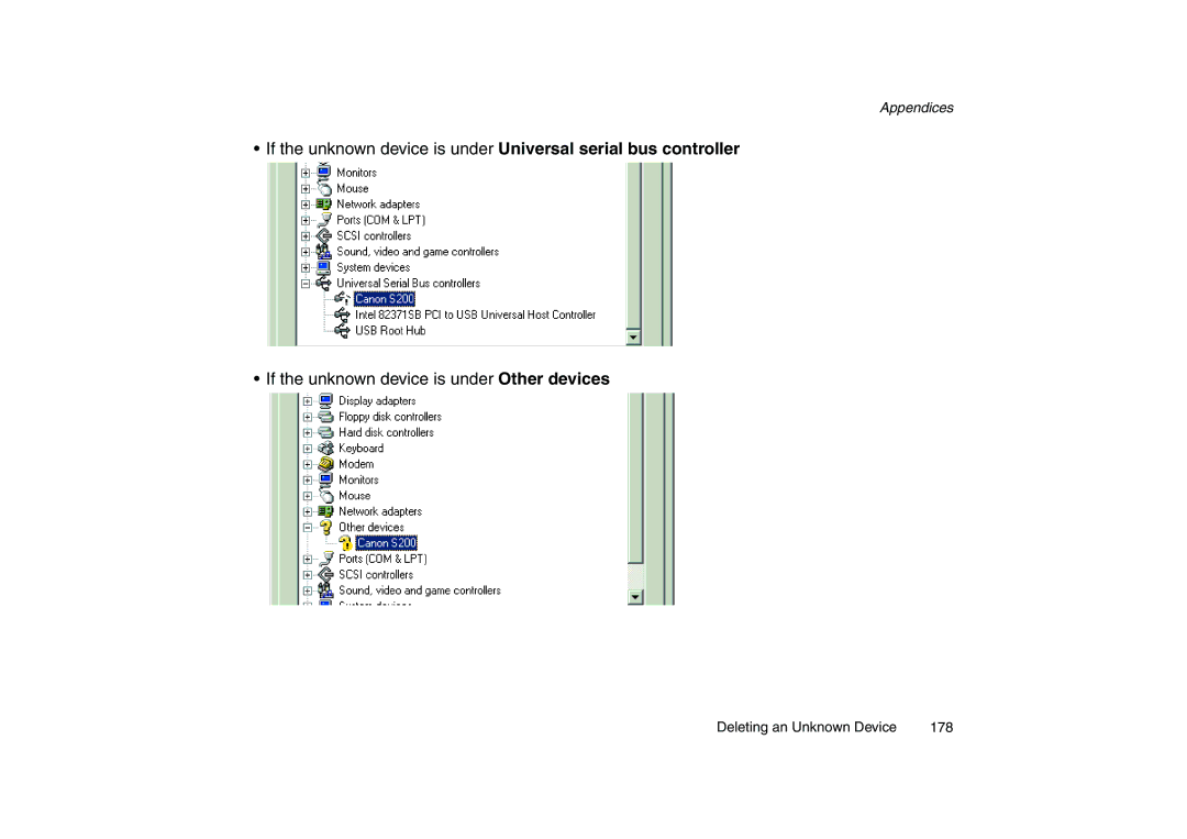 Canon 200 manual Deleting an Unknown Device 178 