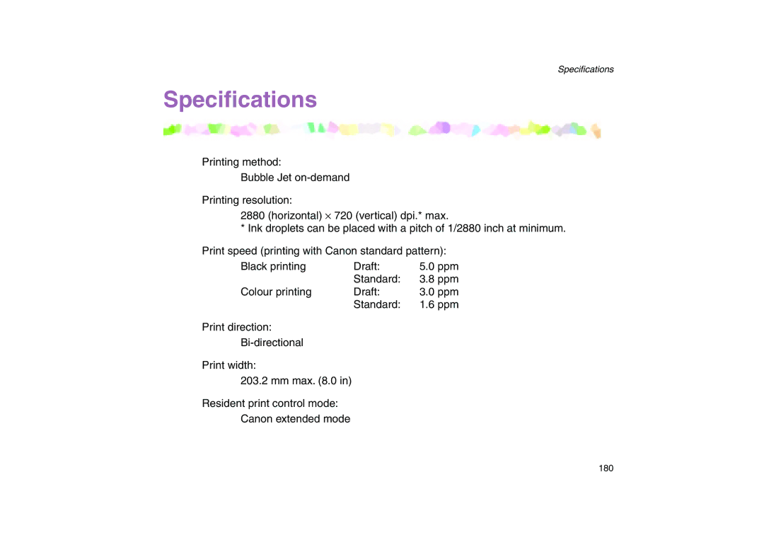 Canon 200 manual Speciﬁcations 