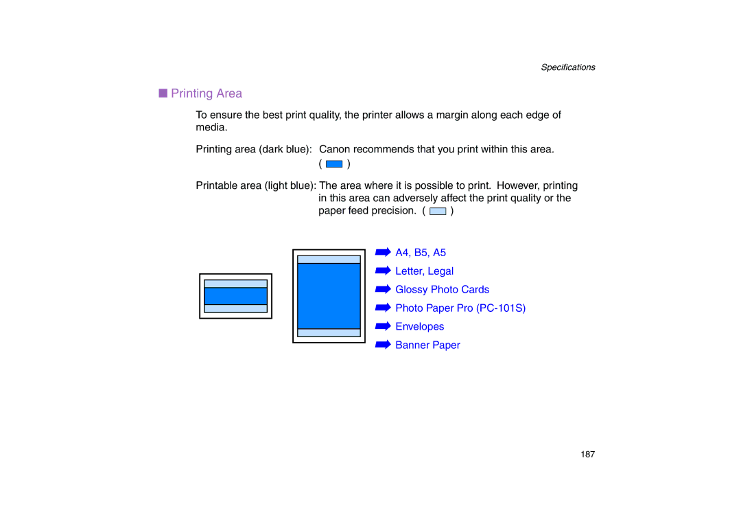 Canon 200 manual Printing Area 