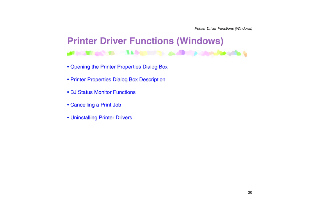 Canon 200 manual Printer Driver Functions Windows 