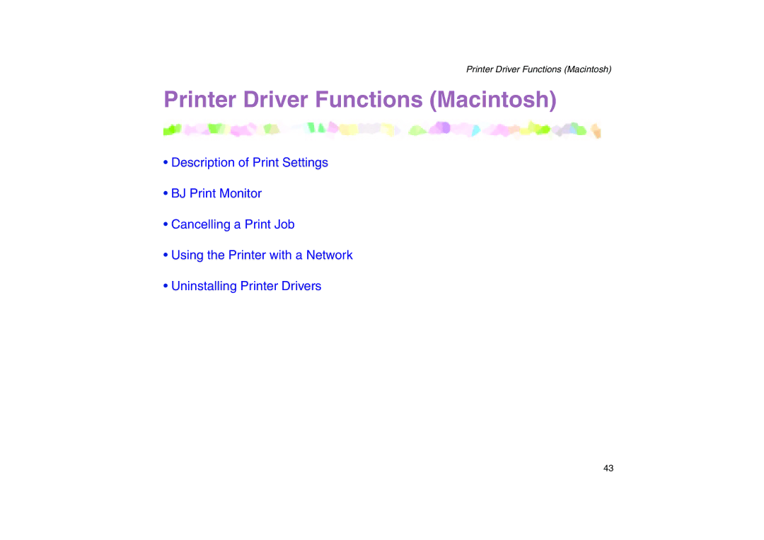 Canon 200 manual Printer Driver Functions Macintosh 