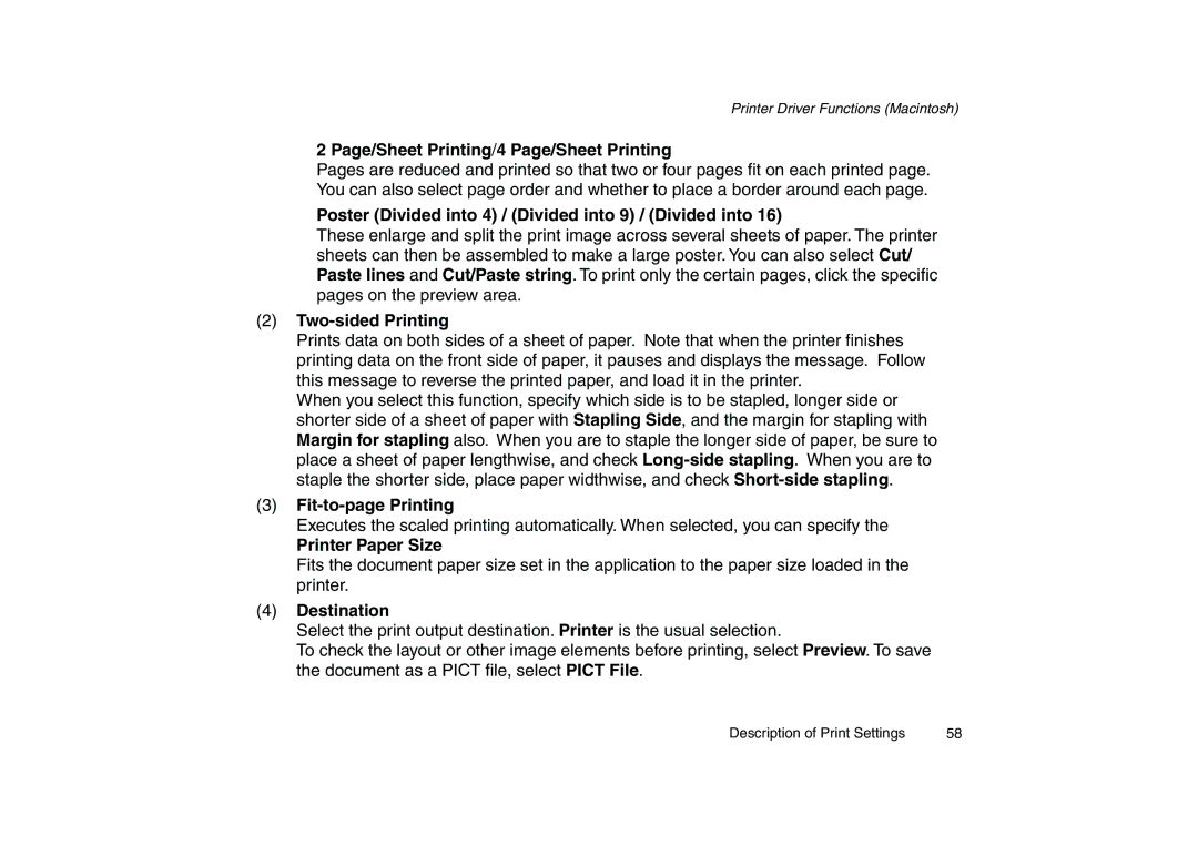 Canon 200 Page/Sheet Printing/4 Page/Sheet Printing, Poster Divided into 4 / Divided into 9 / Divided into, Destination 