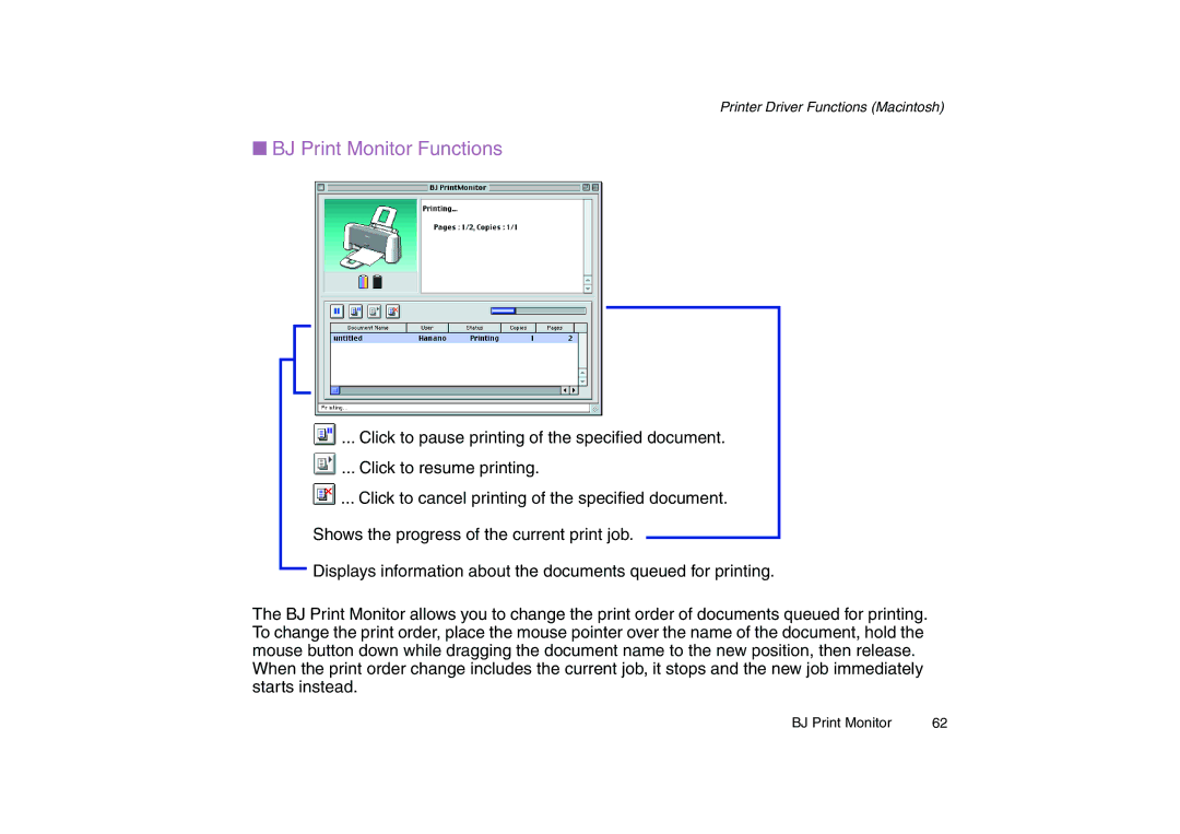 Canon 200 manual BJ Print Monitor Functions 