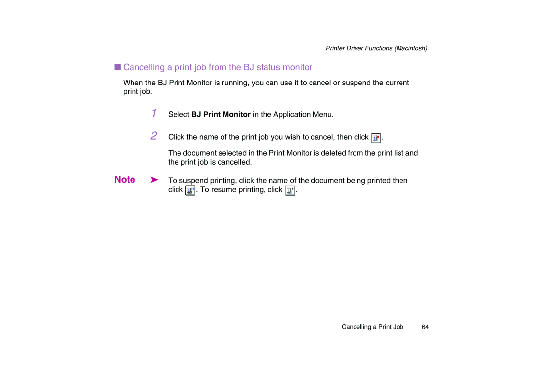 Canon 200 manual Cancelling a print job from the BJ status monitor 