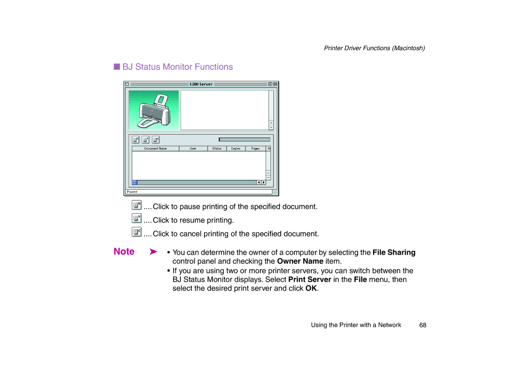 Canon 200 manual BJ Status Monitor Functions 