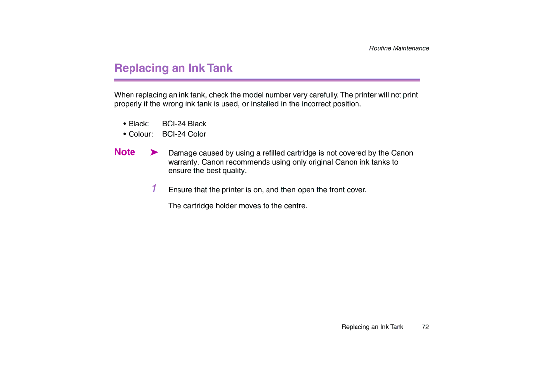 Canon 200 manual Replacing an Ink Tank 