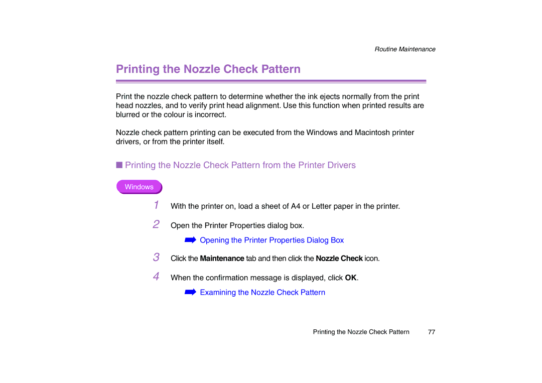 Canon 200 manual Printing the Nozzle Check Pattern from the Printer Drivers 