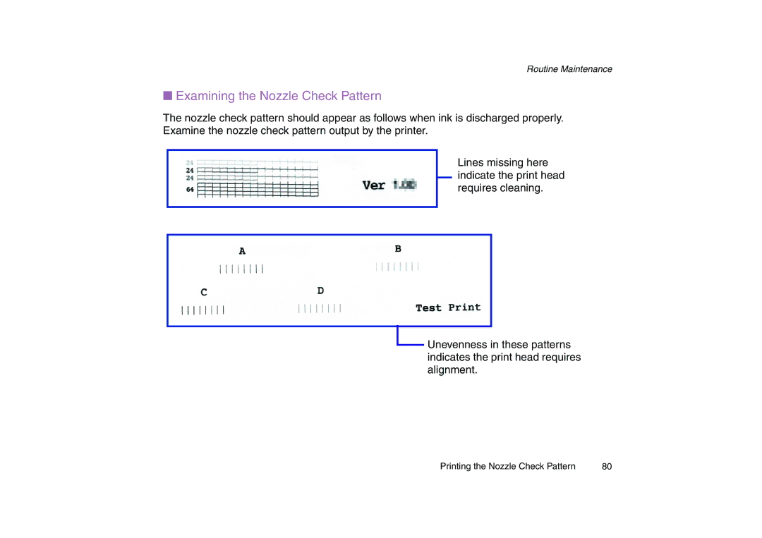 Canon 200 manual Examining the Nozzle Check Pattern 