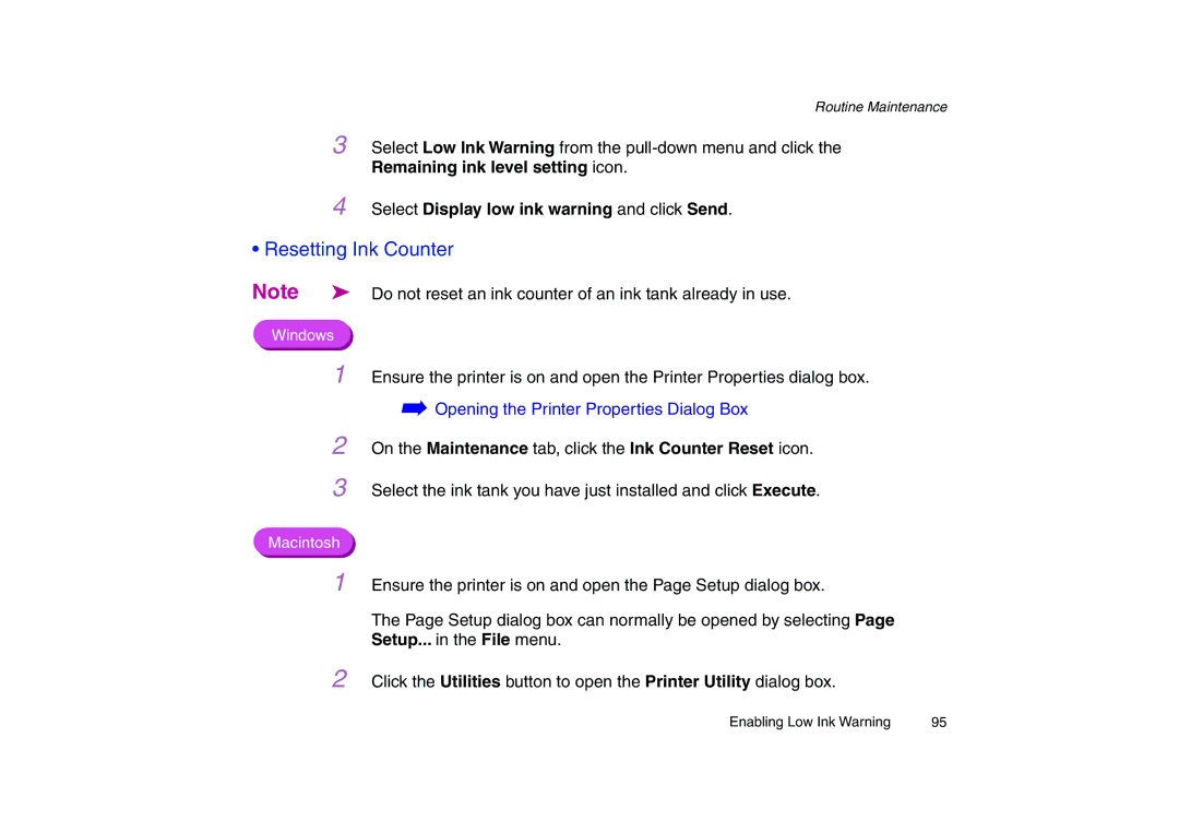 Canon 200 manual Resetting Ink Counter, On the Maintenance tab, click the Ink Counter Reset icon 