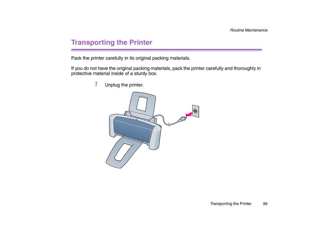 Canon 200 manual Transporting the Printer 