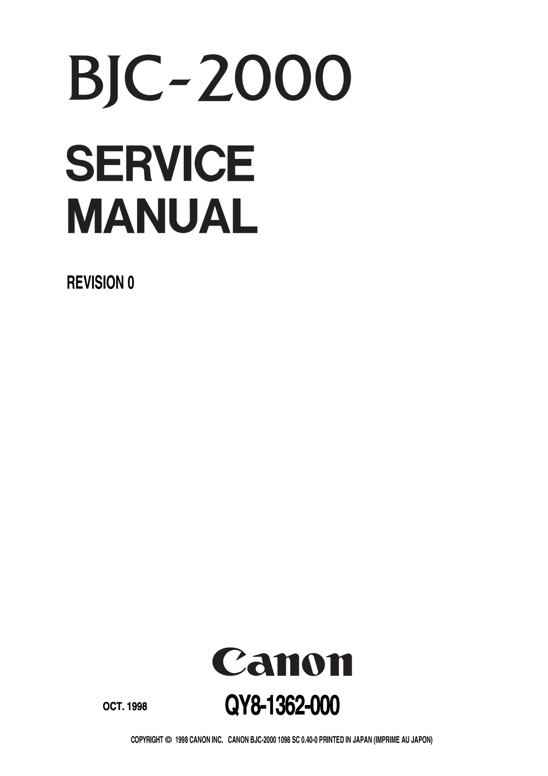 Canon 2000 manual Revision, QY8-1362-000 