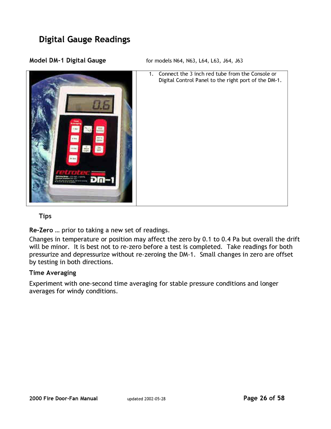 Canon 2000 manual Model DM-1 Digital Gauge, Tips, Time Averaging, For models N64, N63, L64, L63, J64, J63 