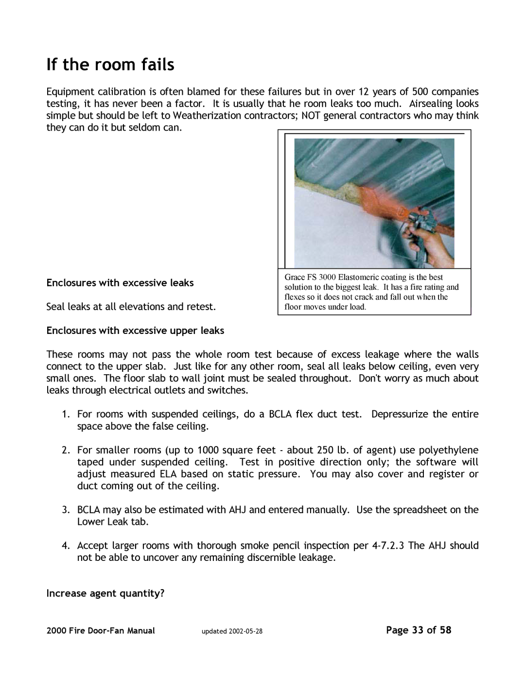 Canon 2000 manual Enclosures with excessive leaks, Enclosures with excessive upper leaks, Increase agent quantity? 