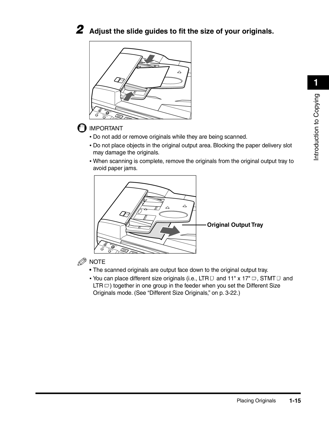 Canon 2010F manual Adjust the slide guides to ﬁt the size of your originals, Original Output Tray 