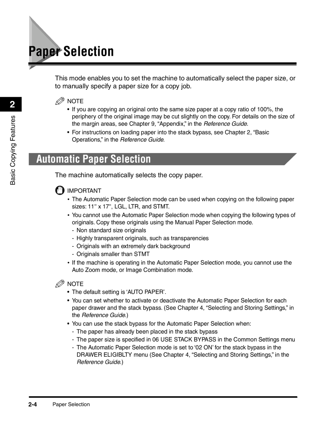 Canon 2010F manual Automatic Paper Selection 