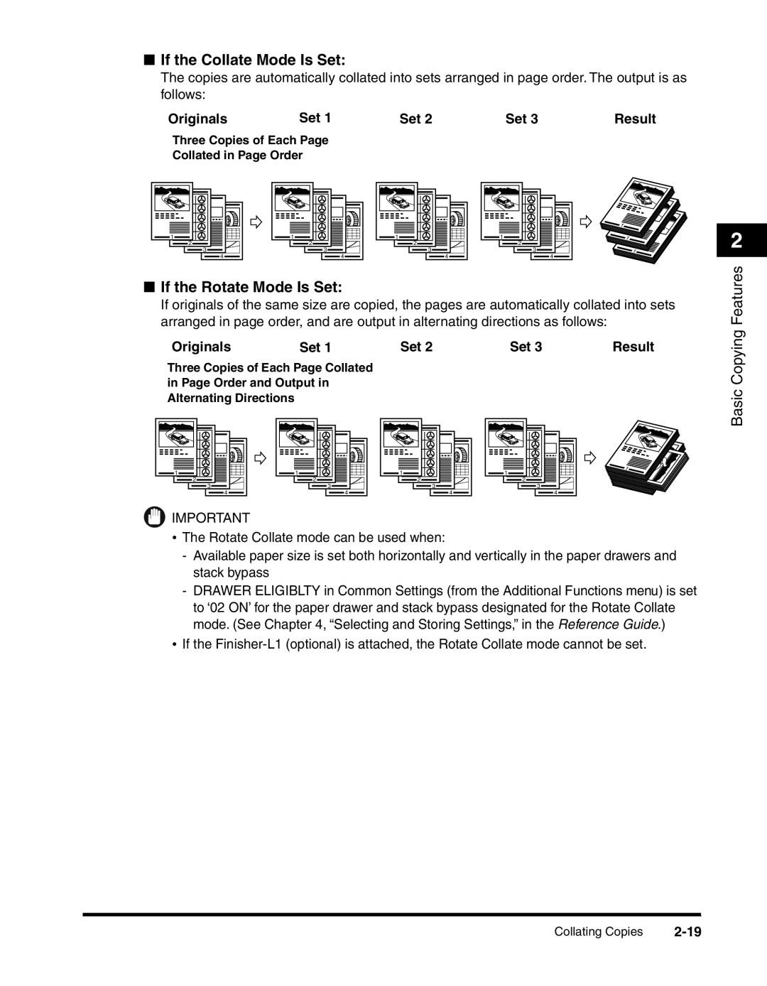 Canon 2010F manual If the Collate Mode Is Set, If the Rotate Mode Is Set, Originals Set Result 