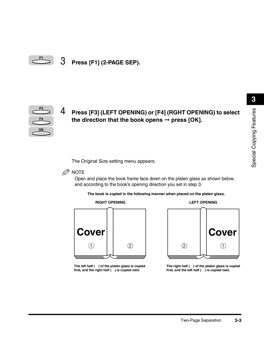 Canon 2010F manual Direction that the book opens press OK, Special, Original Size setting menu appears 