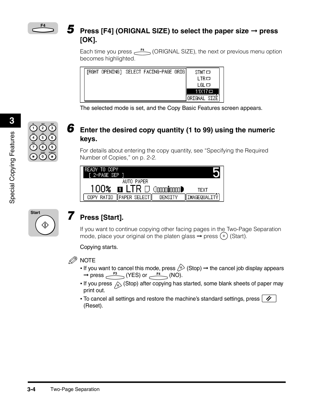 Canon 2010F manual Press F4 Orignal Size to select the paper size press OK, Each time you press 