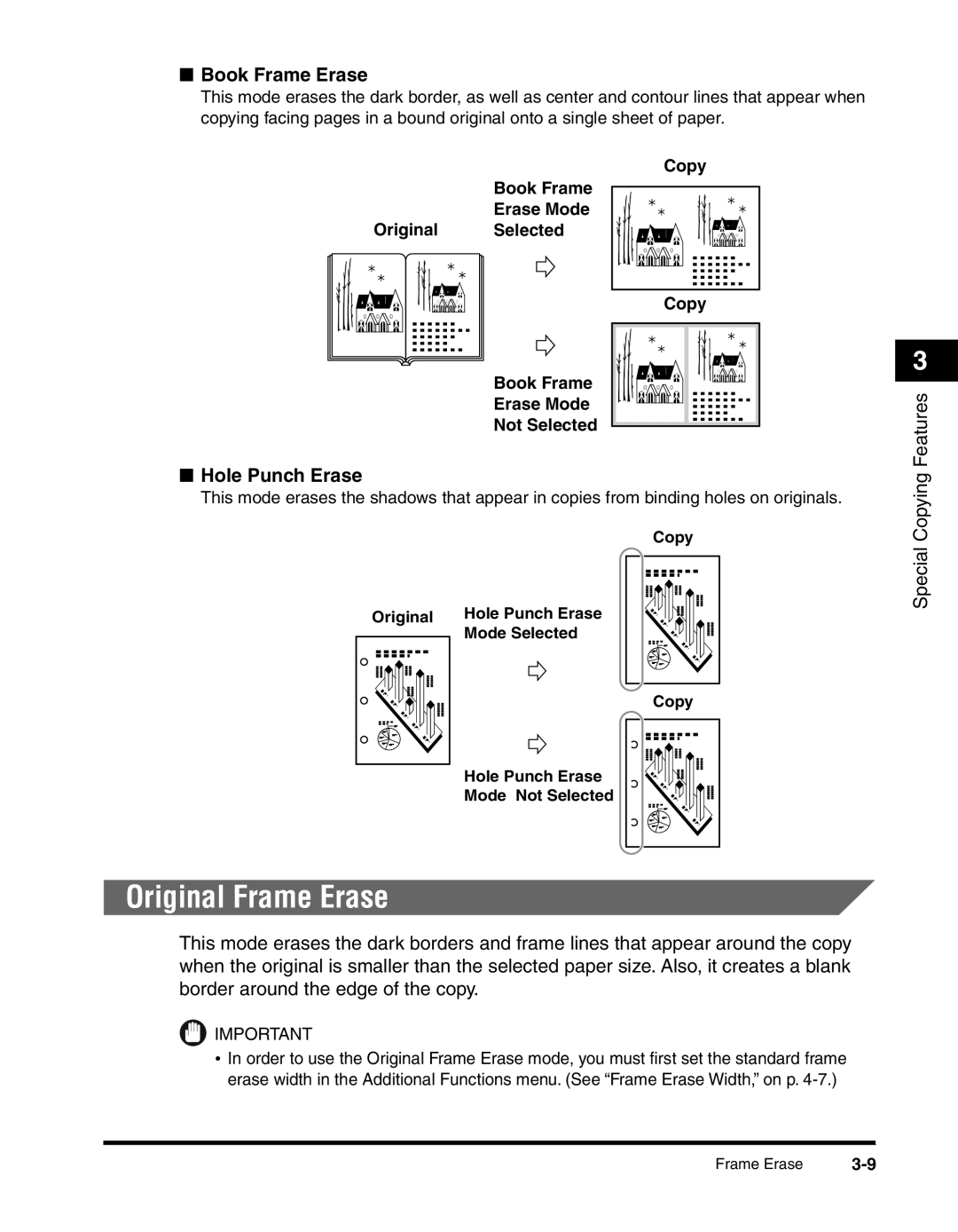 Canon 2010F manual Original Frame Erase, Book Frame Erase, Hole Punch Erase 