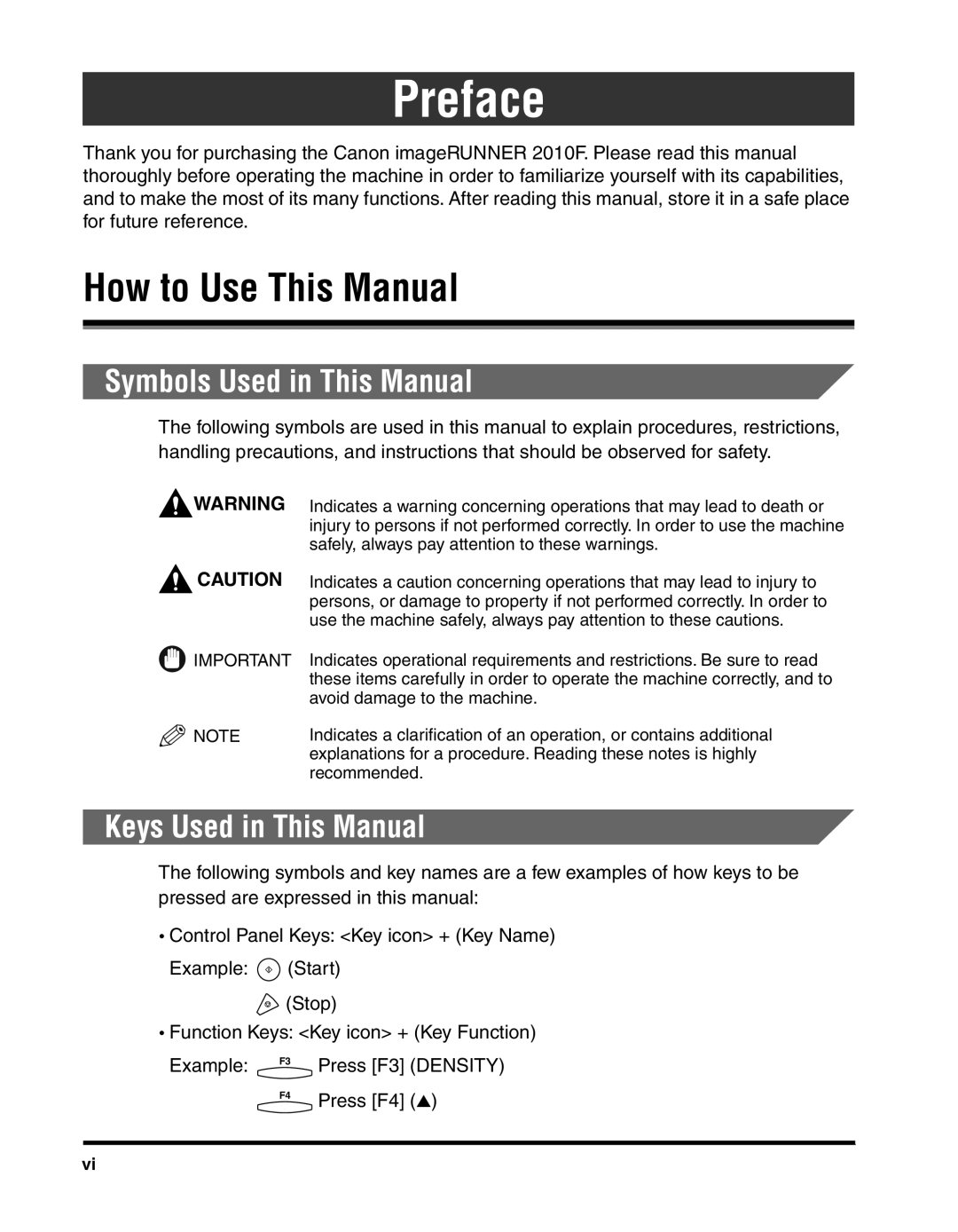 Canon 2010F manual How to Use This Manual, Symbols Used in This Manual, Keys Used in This Manual 