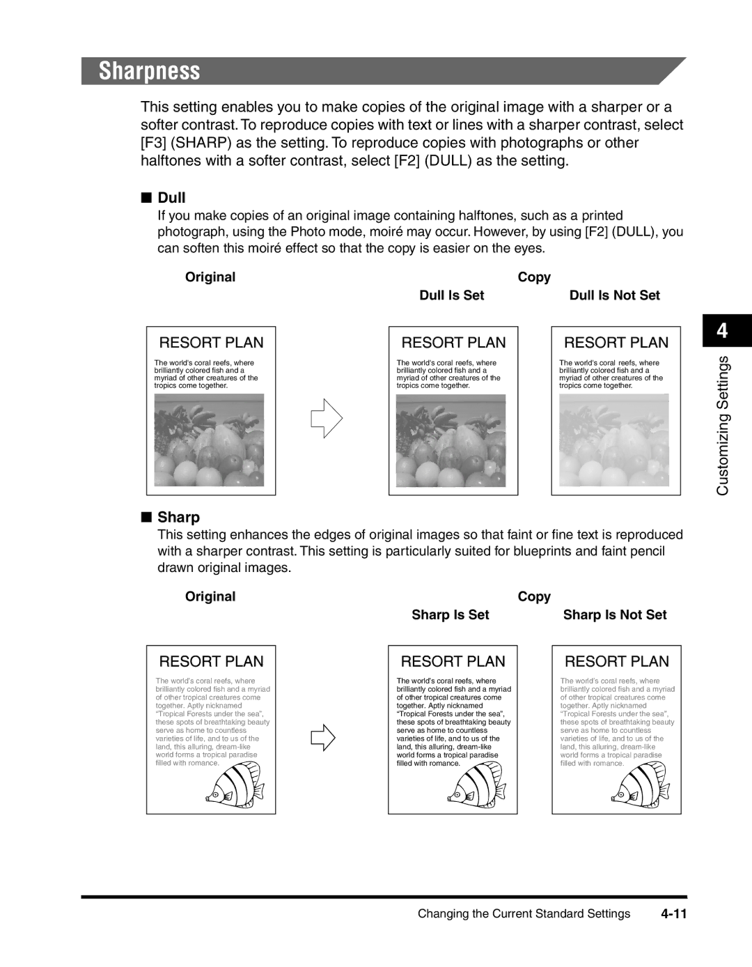 Canon 2010F manual Sharpness, Original Copy Dull Is Set Dull Is Not Set, Original Copy Sharp Is Set Sharp Is Not Set 