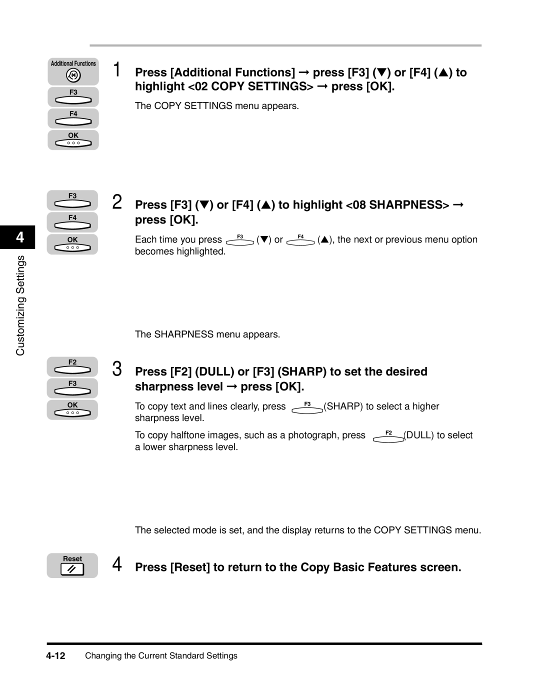 Canon 2010F manual Press F3 or F4 to highlight 08 Sharpness press OK 