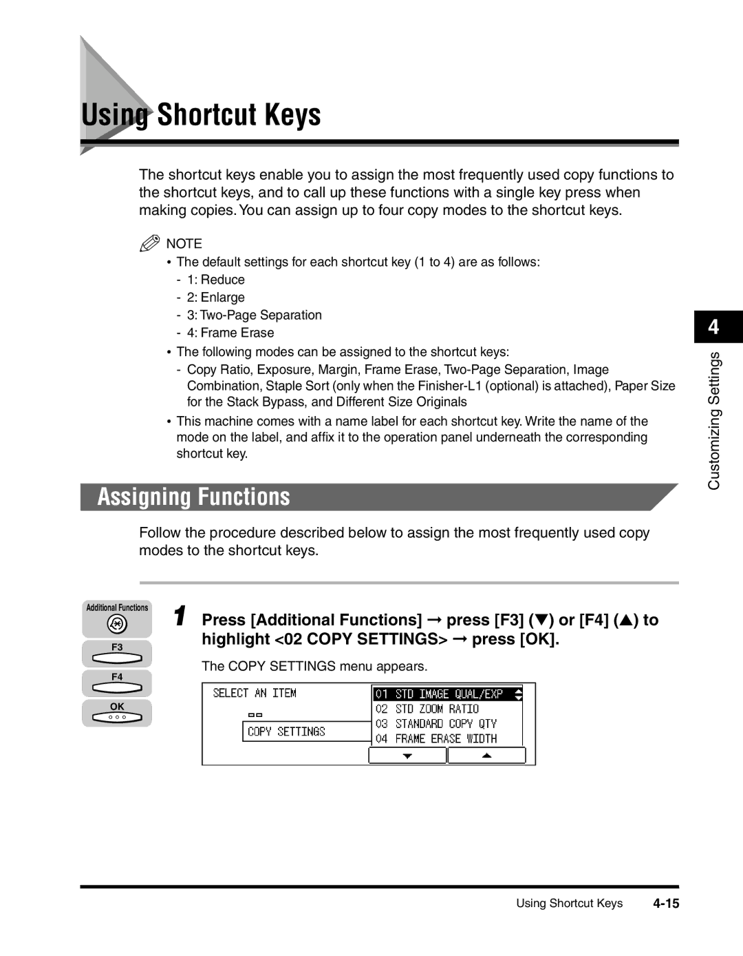 Canon 2010F manual Using Shortcut Keys, Assigning Functions 