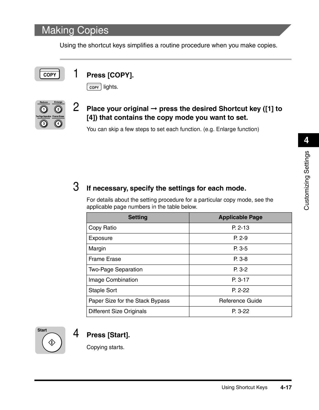 Canon 2010F Making Copies, That contains the copy mode you want to set, If necessary, specify the settings for each mode 