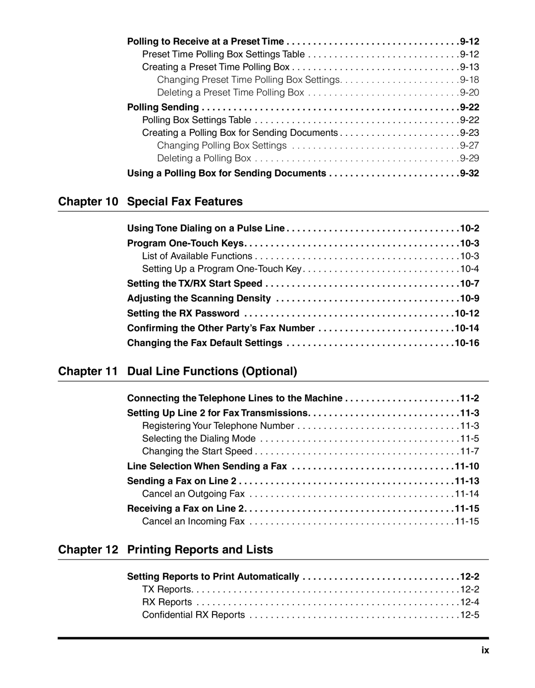 Canon 2010F manual Special Fax Features, Dual Line Functions Optional, Printing Reports and Lists 