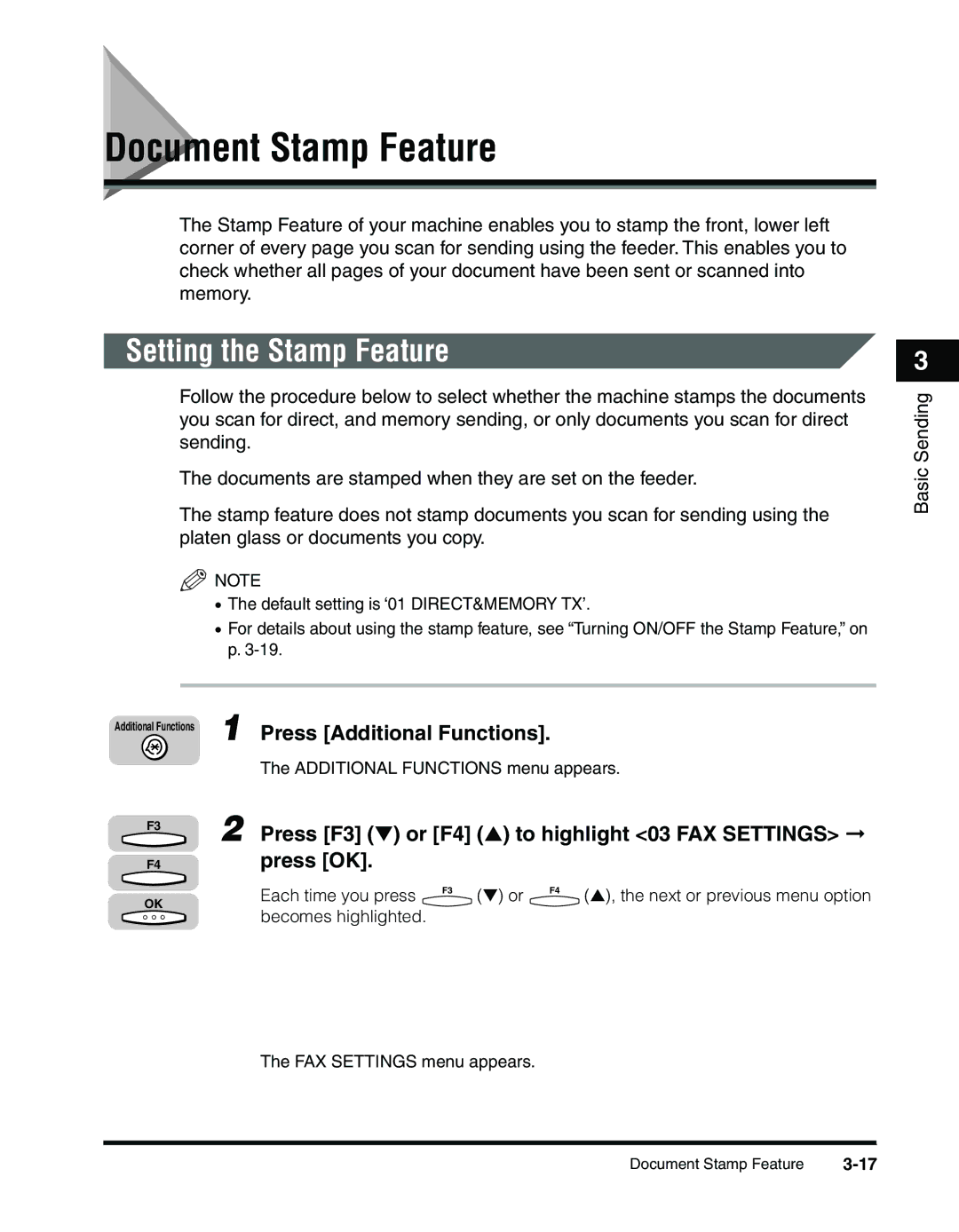 Canon 2010F manual Document Stamp Feature, Setting the Stamp Feature 