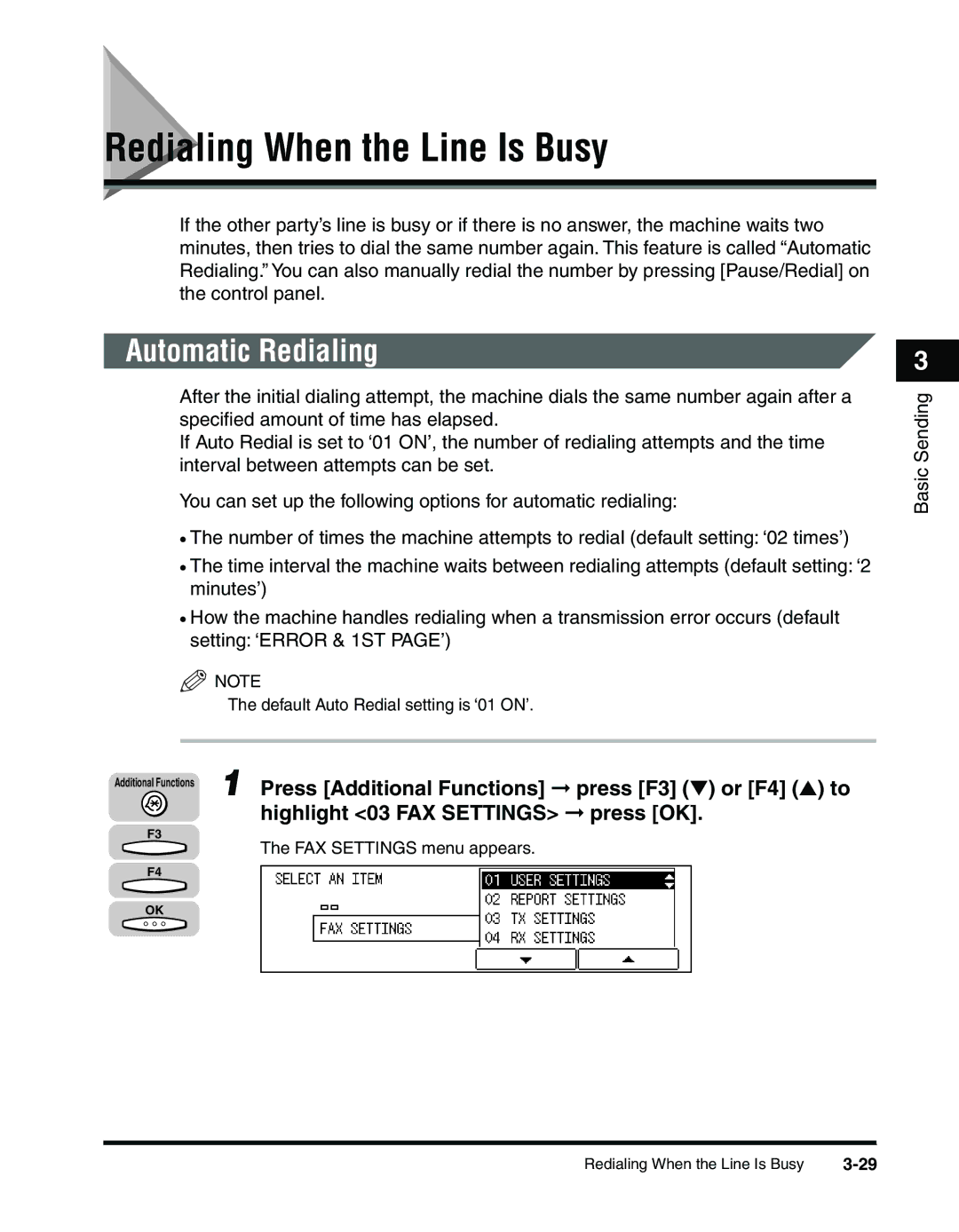 Canon 2010F manual Redialing When the Line Is Busy, Automatic Redialing 