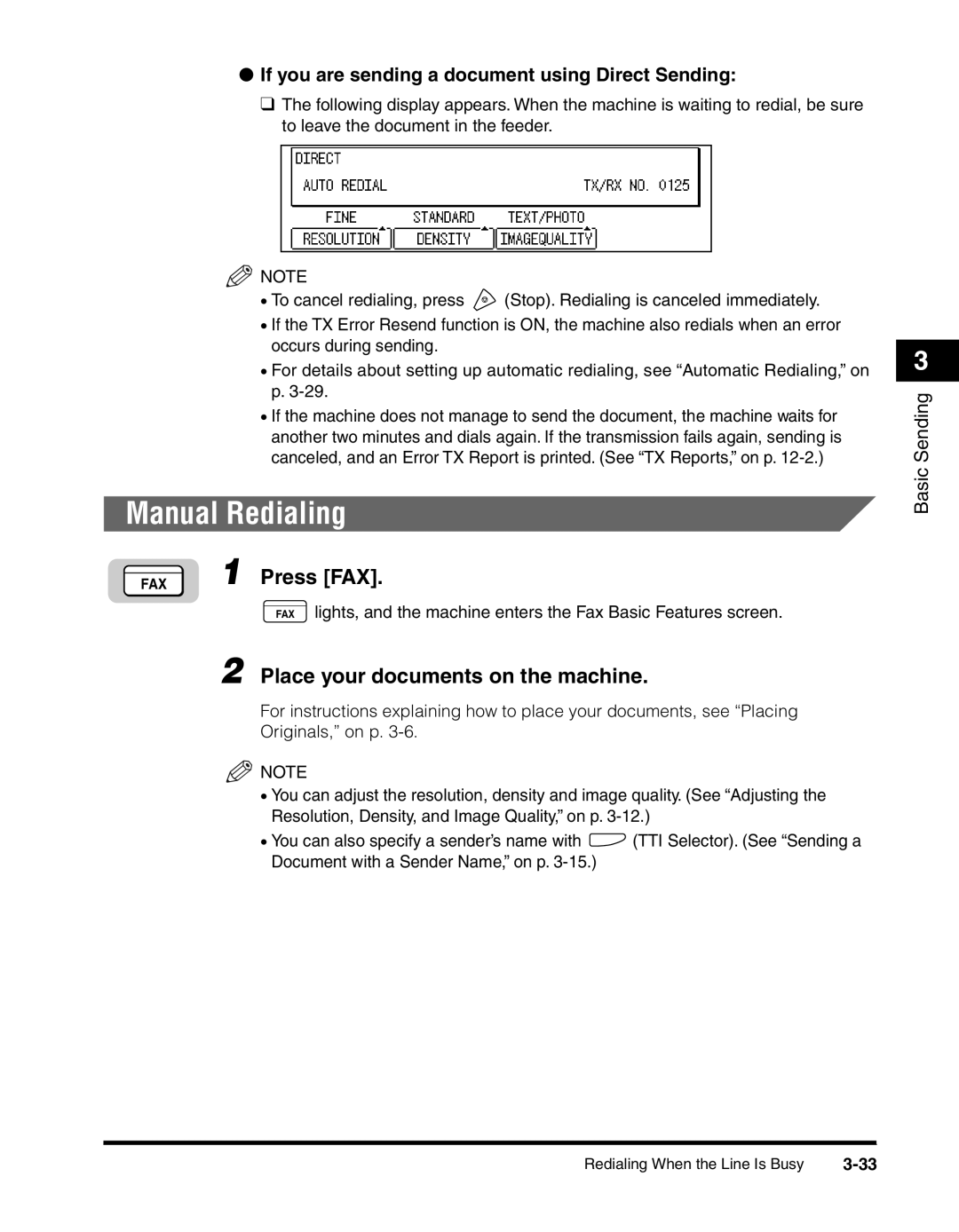 Canon 2010F manual Manual Redialing, If you are sending a document using Direct Sending 