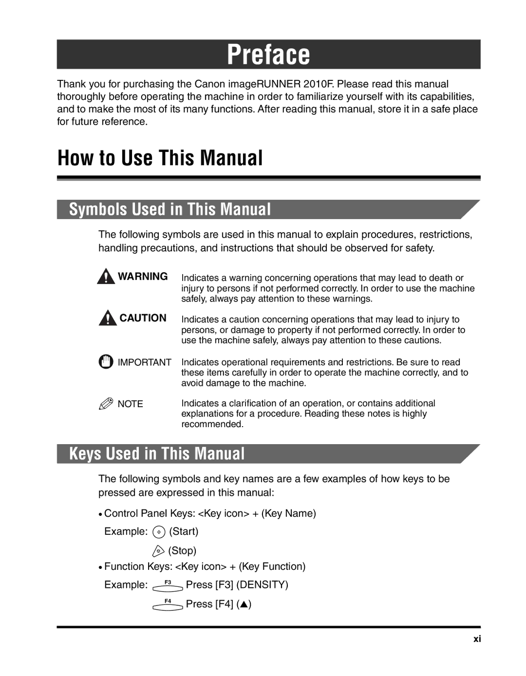 Canon 2010F manual How to Use This Manual, Symbols Used in This Manual, Keys Used in This Manual 