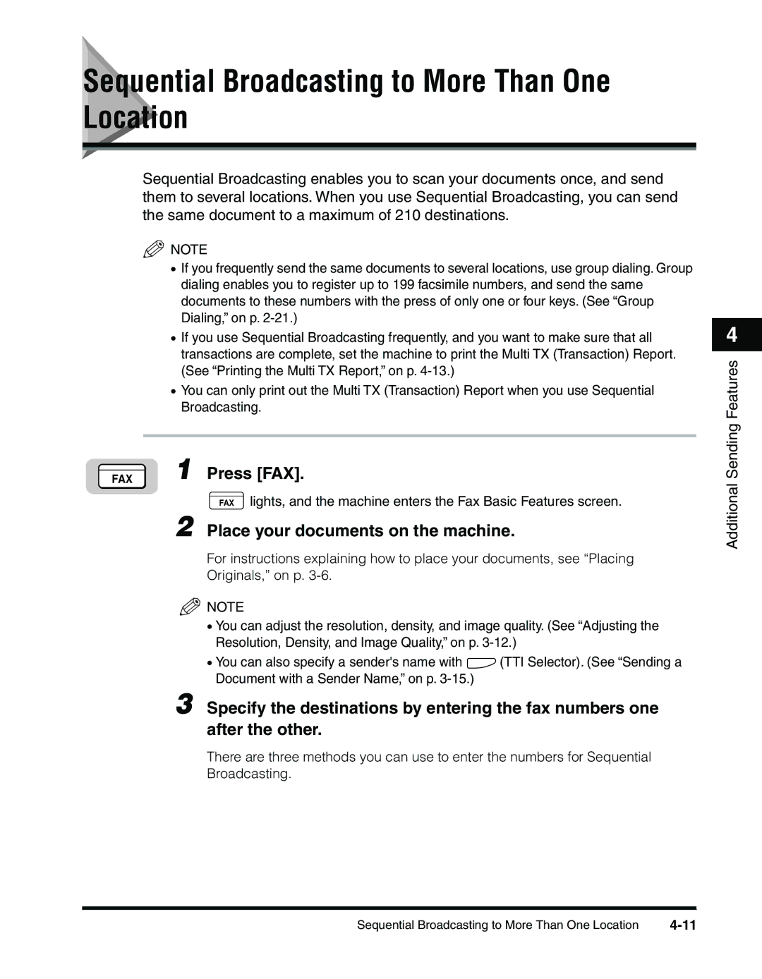 Canon 2010F manual Sequential Broadcasting to More Than One Location, Press FAX 