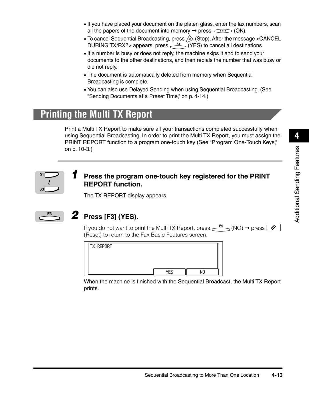 Canon 2010F manual Printing the Multi TX Report, Report function 