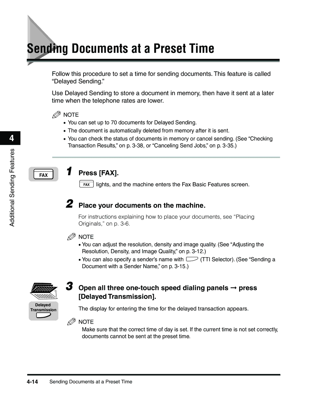 Canon 2010F manual Sending Documents at a Preset Time, Press FAX 