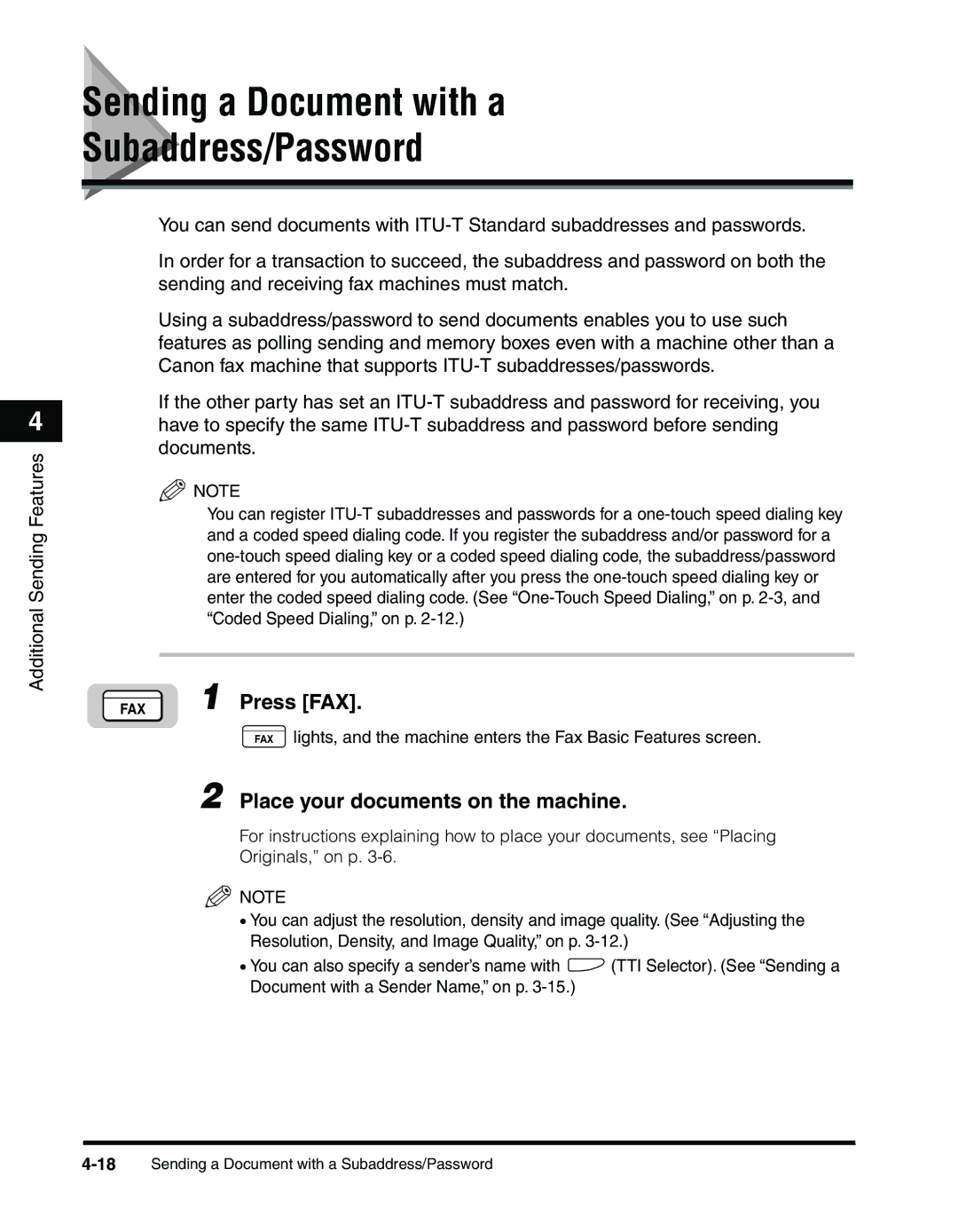 Canon 2010F manual Sending a Document with a Subaddress/Password, Press FAX 