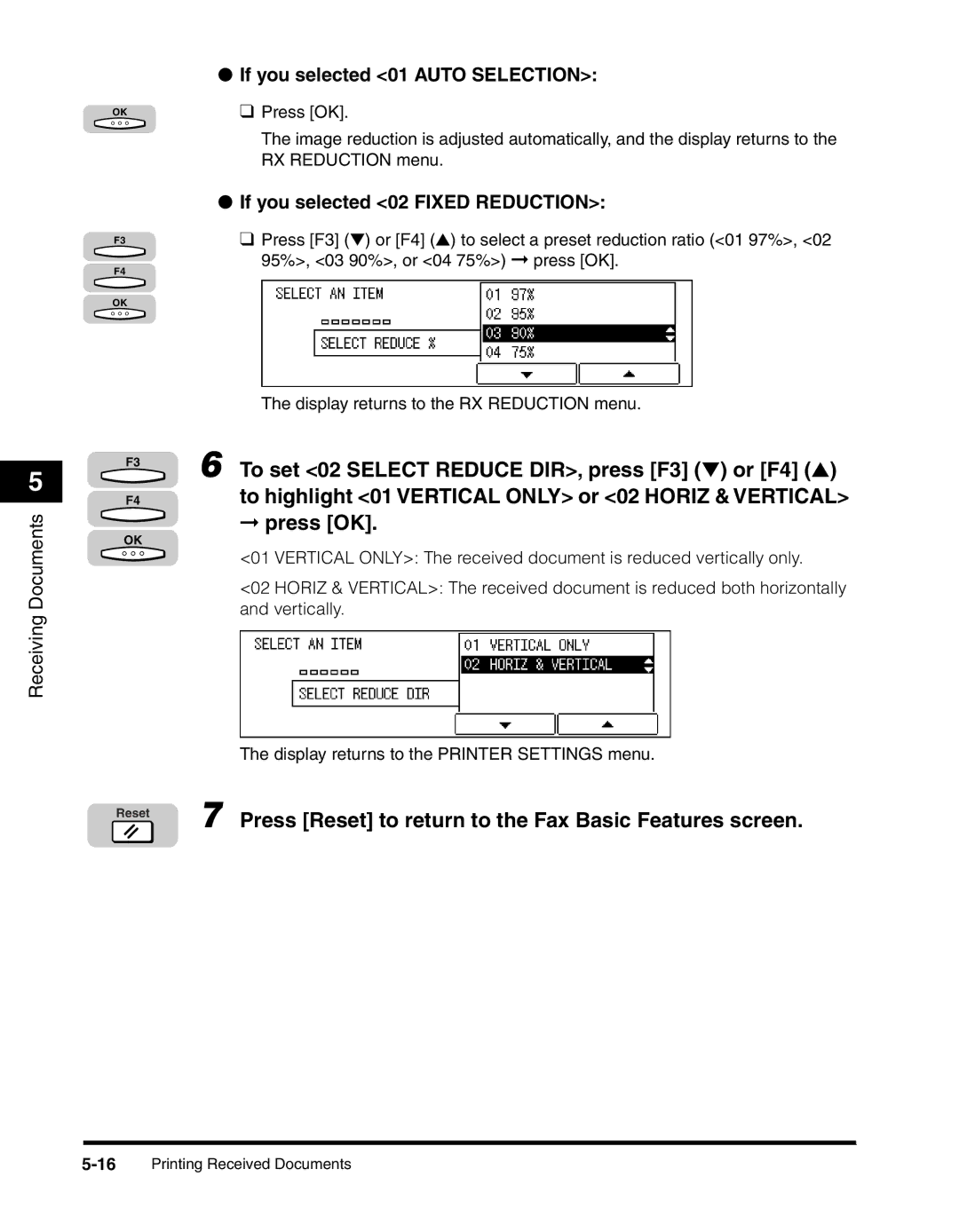 Canon 2010F manual If you selected 01 Auto Selection, If you selected 02 Fixed Reduction 