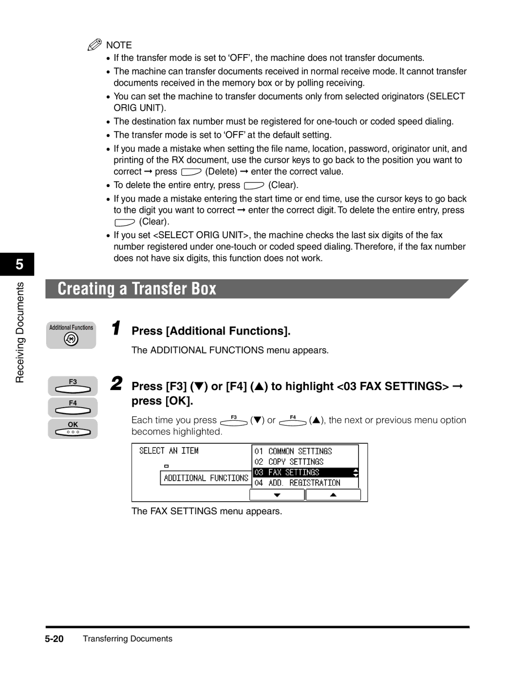 Canon 2010F manual Creating a Transfer Box, Press Additional Functions 