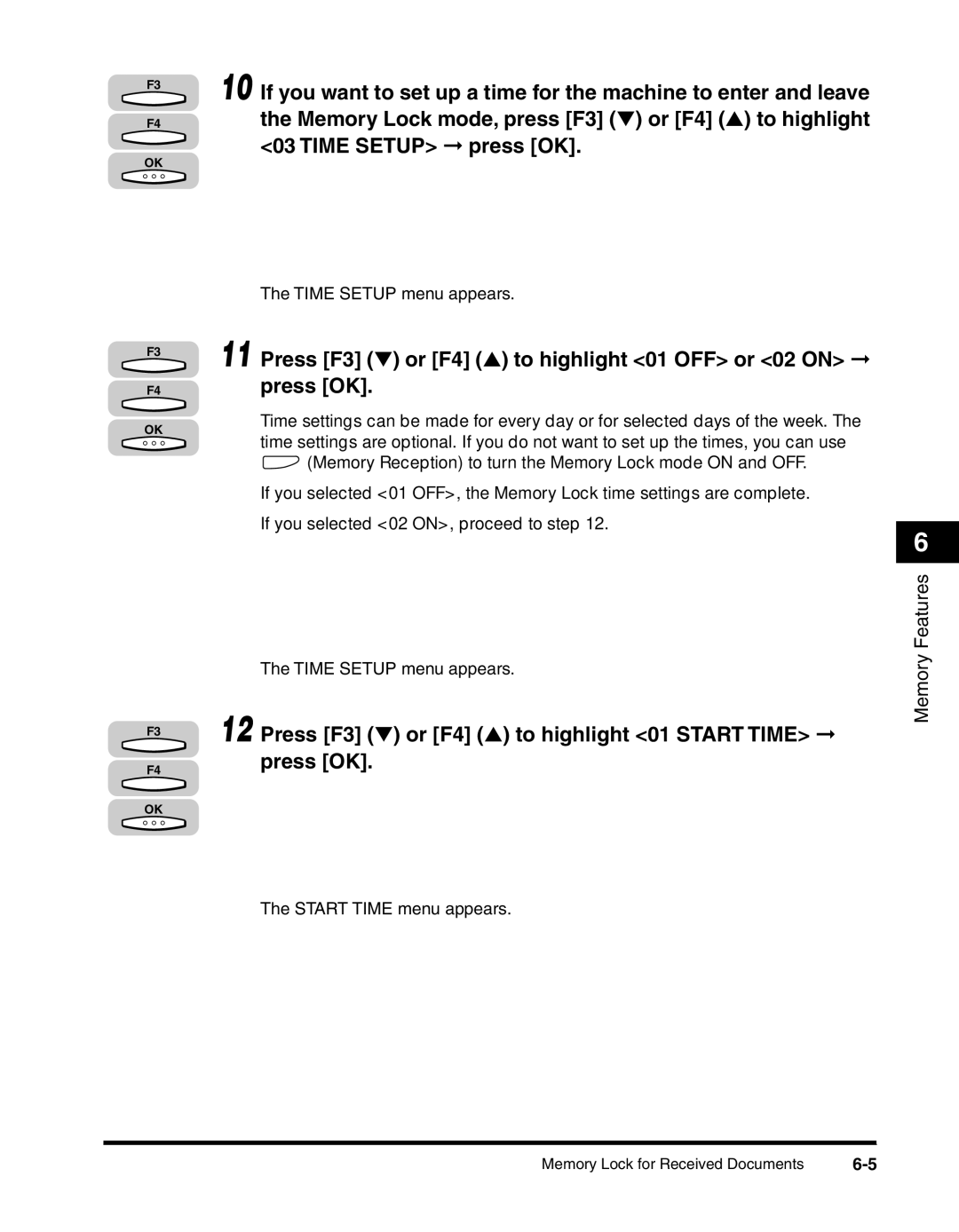 Canon 2010F manual Features, Time Setup menu appears 