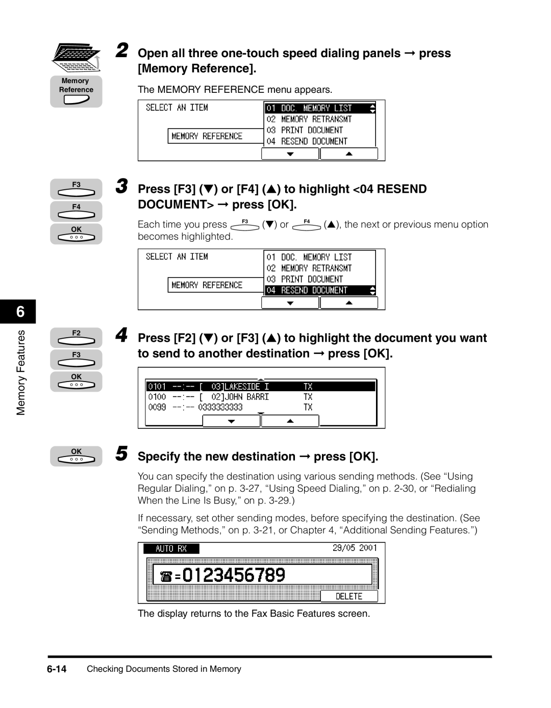 Canon 2010F manual Press F3 or F4 to highlight 04 Resend, To send to another destination press OK 