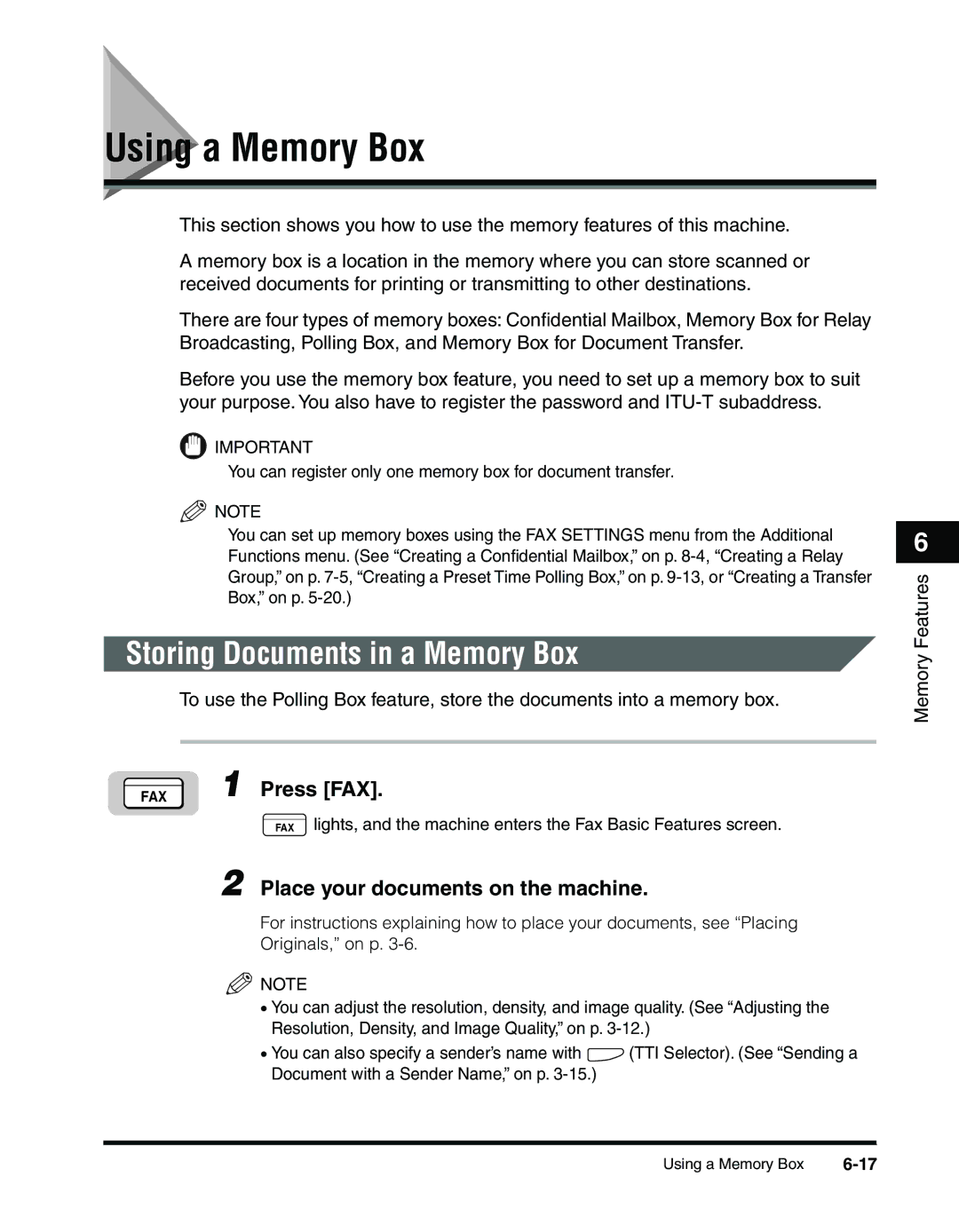 Canon 2010F manual Using a Memory Box, Storing Documents in a Memory Box 