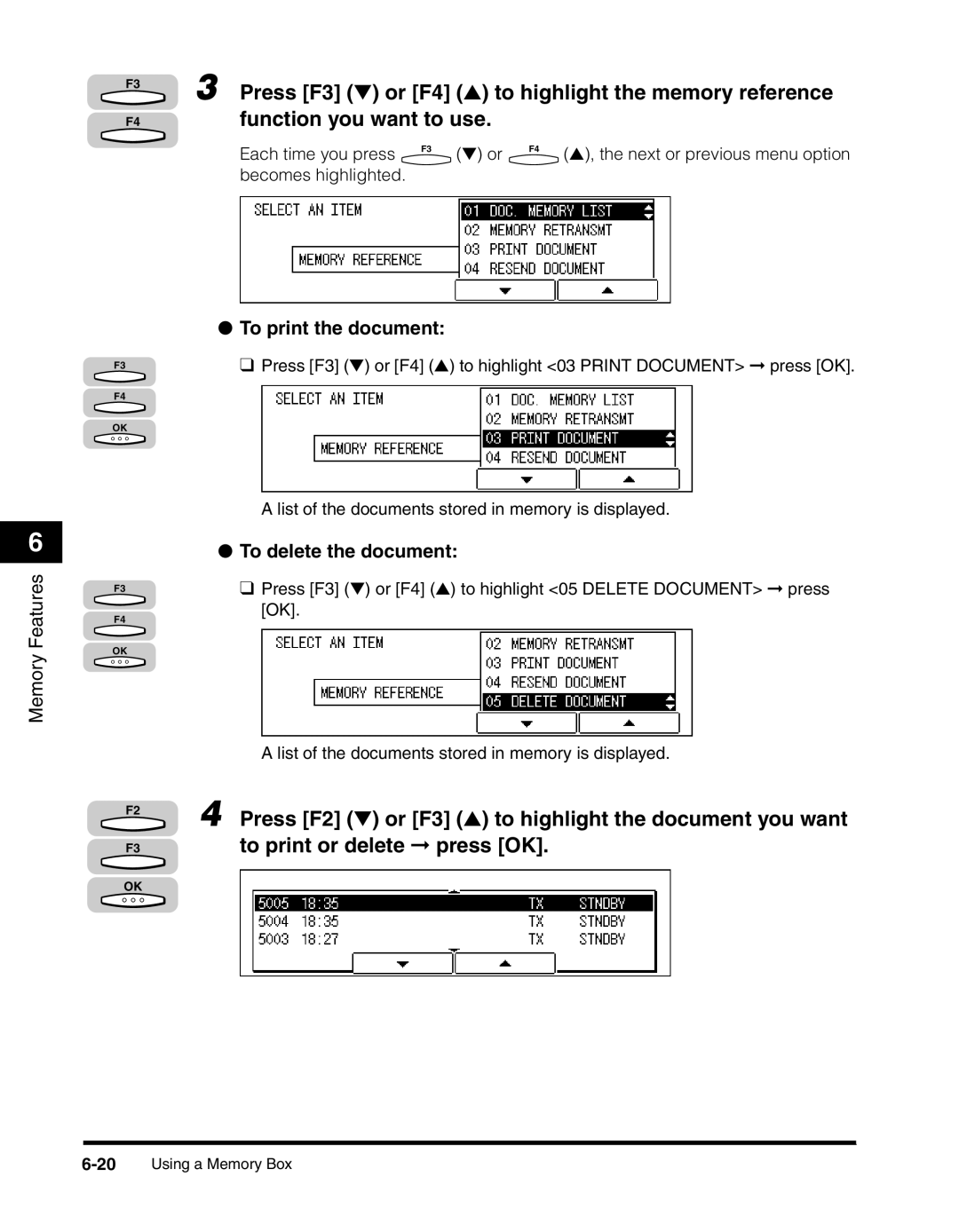 Canon 2010F manual To print the document, To delete the document 