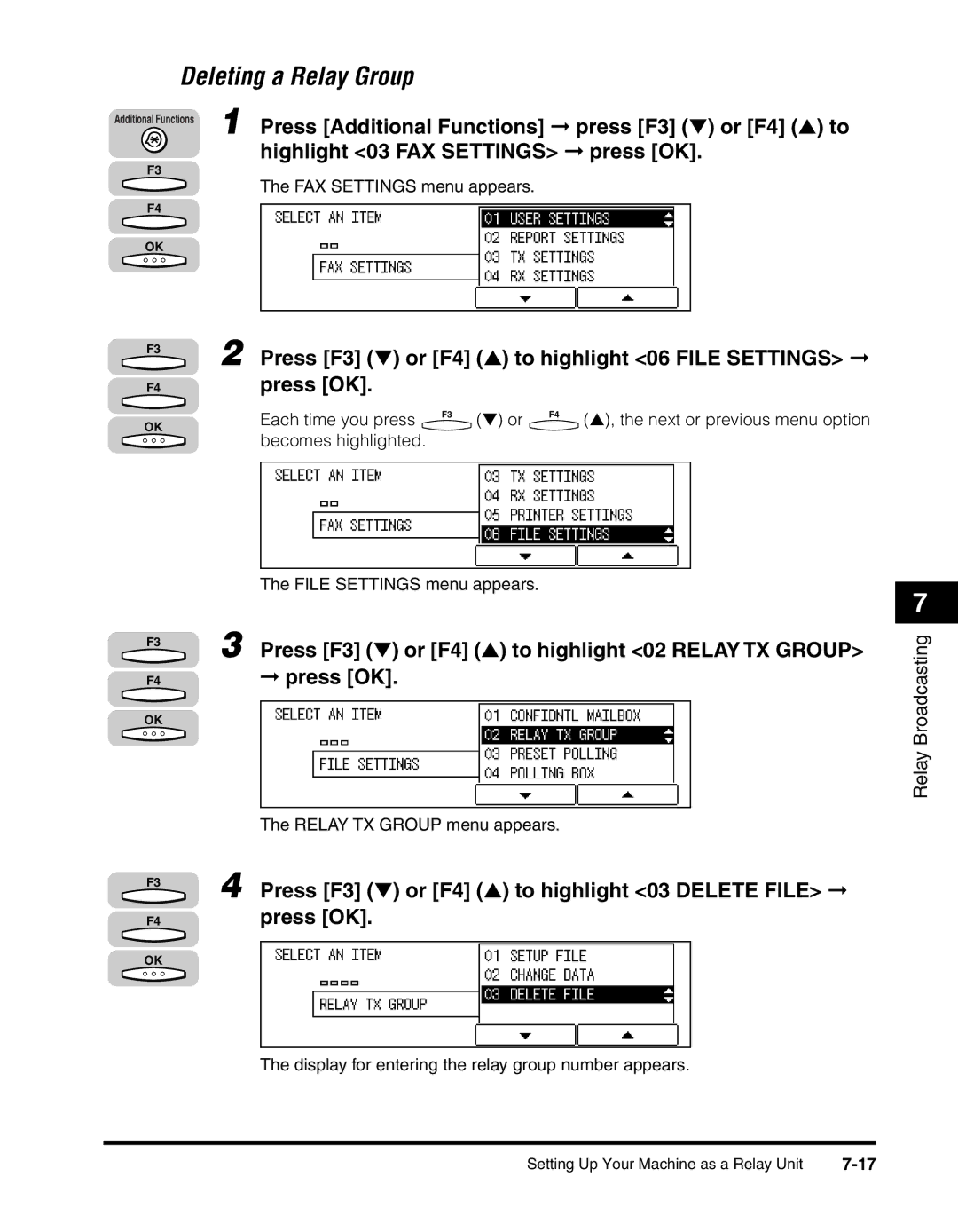 Canon 2010F manual Deleting a Relay Group 