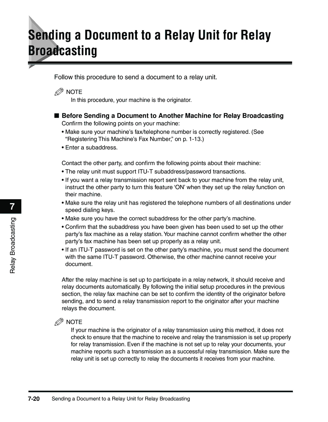 Canon 2010F manual Sending a Document to a Relay Unit for Relay Broadcasting 