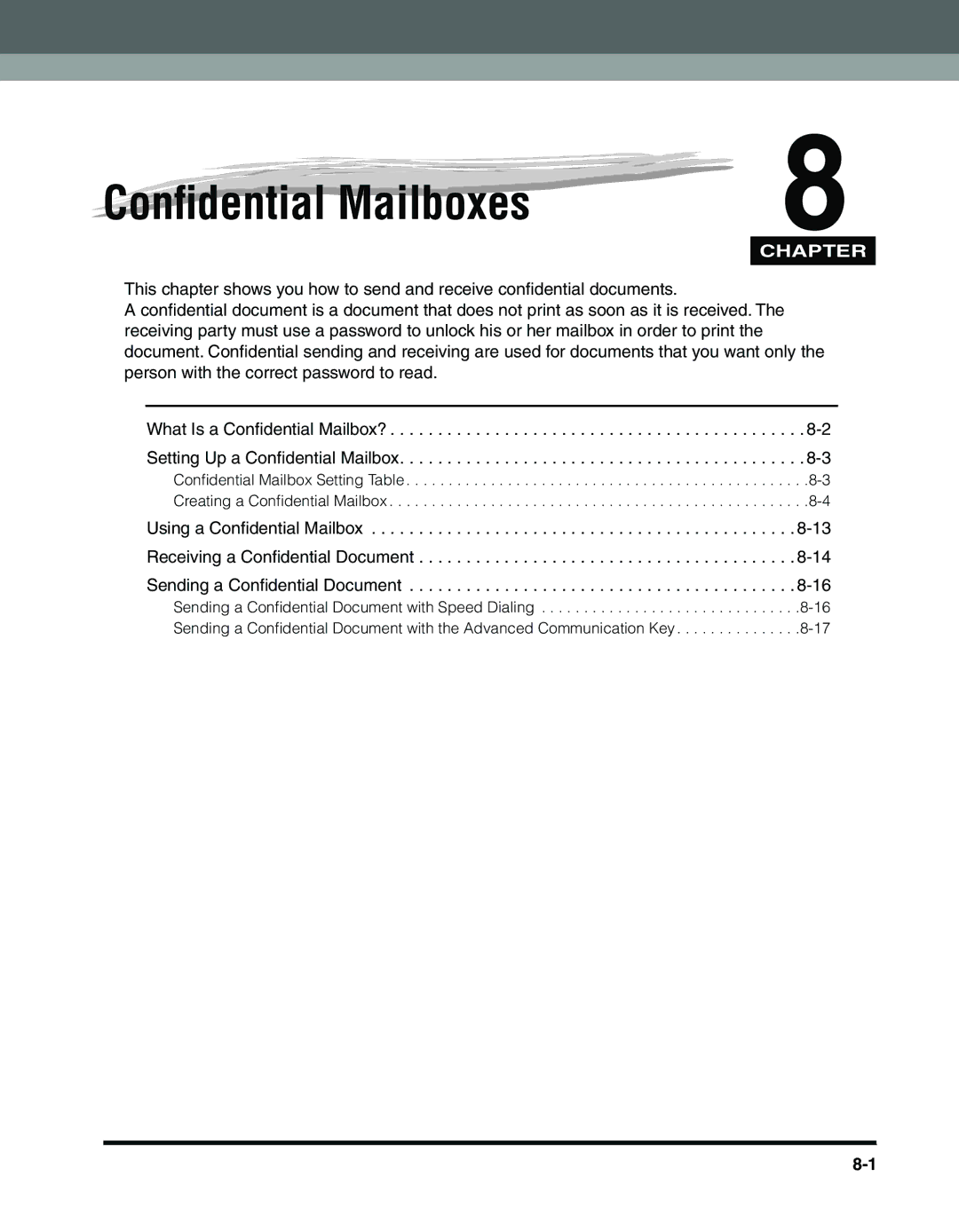 Canon 2010F manual Conﬁdential Mailboxes 