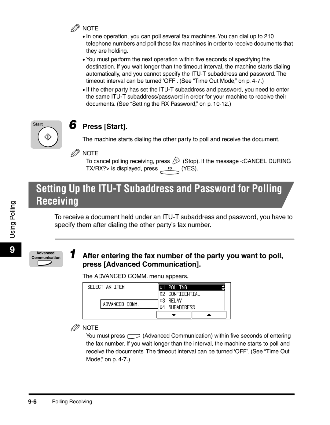 Canon 2010F manual Press Start, After entering the fax number of the party you want to poll 